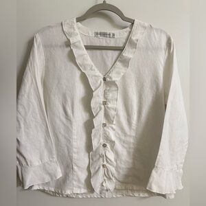 Cut Loose Vintage Linen Ruffle Blouse White Small